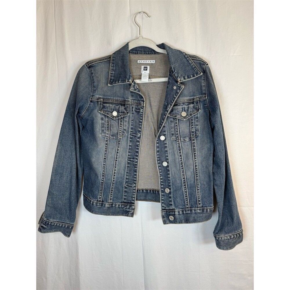 GAP Jacket Womens Size S Blue Stretch Denim Trucker Button Front Pockets - Picture 3 of 13